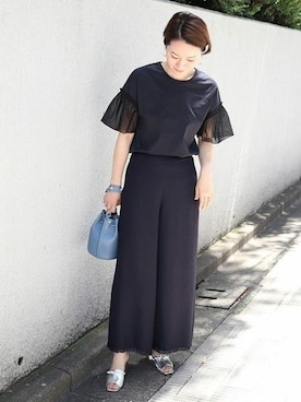 「デザイントップス」｜「アイテム（オールインワン・サロペット）」を使った、chikaさん（レディース・165cm）の夏コーディネート