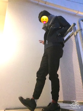 「roshell（ロシェル）のアイテム（ライダースジャケット）」を使った、かんちゃんさん（メンズ・170cm）の冬コーディネート