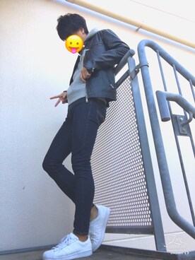 「roshell（ロシェル）のアイテム（ライダースジャケット）」を使った、かんちゃんさん（メンズ・170cm）の冬コーディネート