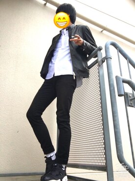 「roshell（ロシェル）のアイテム（ライダースジャケット）」を使った、かんちゃんさん（メンズ・170cm）の冬コーディネート