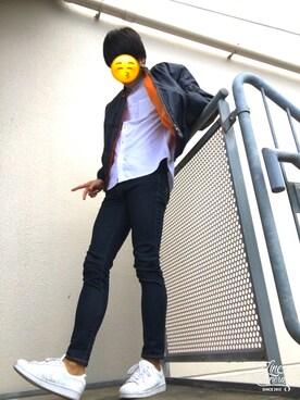 「RAGEBLUE（レイジブルー）の裏起毛ナチュラルストレッチバンドカラーシャツ/741260（シャツ/ブラウス、ホワイト系）」を使った、かんちゃんさん（メンズ・170cm）の冬コーディネート