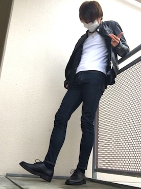 「roshell（ロシェル）のアイテム（ライダースジャケット）」を使った、かんちゃんさん（メンズ・170cm）の冬コーディネート