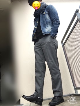 「VANQUISH（ヴァンキッシュ）のダメージデニムジャケット～3RD TYPE～（デニムジャケット、ブルー系）」を使った、かんちゃんさん（メンズ・170cm）の春コーディネート