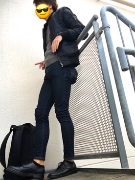 「vallettaのアイテム（ミリタリージャケット、ブラック系）」を使った、かんちゃんさん（メンズ・170cm）の春コーディネート