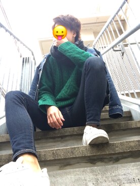 「VANQUISH（ヴァンキッシュ）のダメージデニムジャケット～3RD TYPE～（デニムジャケット、ブルー系）」を使った、かんちゃんさん（メンズ・170cm）の春コーディネート