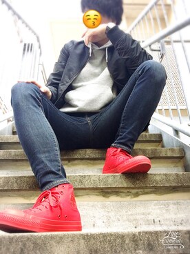 「vallettaのアイテム（ミリタリージャケット、ブラック系）」を使った、かんちゃんさん（メンズ・170cm）の春コーディネート