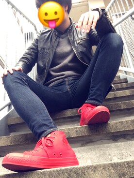 「roshell（ロシェル）のアイテム（ライダースジャケット）」を使った、かんちゃんさん（メンズ・170cm）の春コーディネート