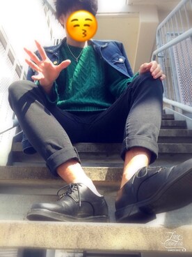 「VANQUISH（ヴァンキッシュ）のダメージデニムジャケット～3RD TYPE～（デニムジャケット、ブルー系）」を使った、かんちゃんさん（メンズ・170cm）の春コーディネート