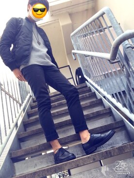 「vallettaのアイテム（ミリタリージャケット、ブラック系）」を使った、かんちゃんさん（メンズ・170cm）の春コーディネート