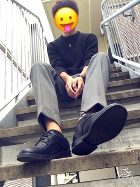 「koe（コエ）のハイバルキーニットヘリンボーン（ニット/セーター、ブラック系）」を使った、かんちゃんさん（メンズ・170cm）の春コーディネート