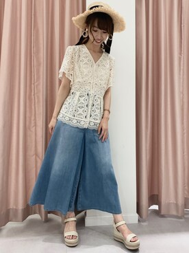 「カンカン帽」｜「アイテム（サンダル）」を使った、tomokoさん（レディース・155cm）の夏コーディネート