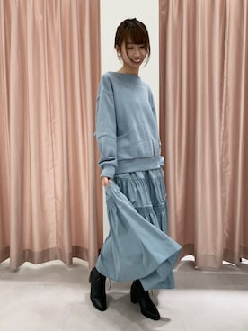 「ブルー」｜「アイテム（スウェット）」を使った、tomokoさん（レディース・155cm）の秋コーディネート