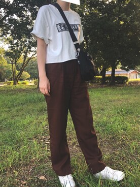 「おさんぽスタイル」｜「アイテム（パンツ）」を使った、younaさん（レディース・158cm）の夏コーディネート