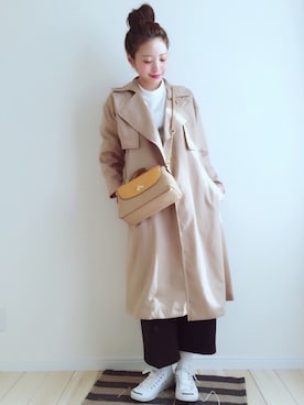 「ジャックパーセル」｜「アイテム（トレンチコート）」を使った、haru さん（レディース・161cm）の冬コーディネート