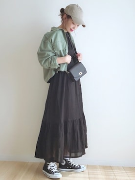 「サニーレーベル」｜「アイテム（ミリタリージャケット）」を使った、haru さん（レディース・161cm）の春コーディネート