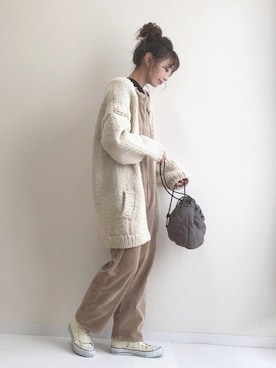 「巾着バッグ」｜「アイテム（アンダーウェア）」を使った、haru さん（レディース・161cm）の冬コーディネート