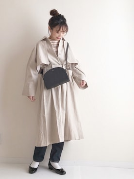 「KBF（ケイビーエフ）のアイテム（ステンカラーコート）」を使った、haru さん（レディース・161cm）の冬コーディネート