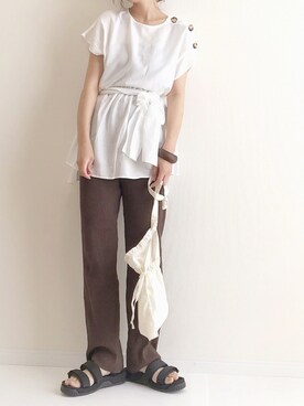 「TODAYFUL（トゥデイフル）のTODAYFUL(トゥディフル) ''Vintage Apron Sacoche'' ヴィンテージエプロンサコッシュ ／11821066（ショルダーバッグ）」を使った、haru さん（レディース・161cm）の夏コーディネート