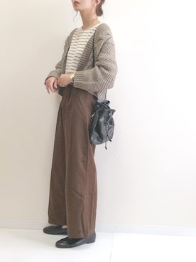 「DHOLIC（ディーホリック）のワイドストレートパンツ（その他パンツ）」を使った、haru さん（レディース・161cm）の秋コーディネート