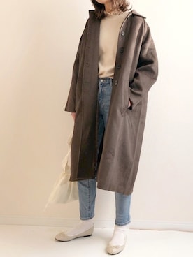 「Libra Cue（リブラ キュー）のアイテム（ステンカラーコート）」を使った、haru さん（レディース・161cm）の冬コーディネート