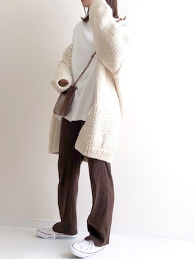 「TODAYFUL（トゥデイフル）のハンドニットカーディガン（カーディガン/ボレロ）」を使った、haru さん（レディース・161cm）の冬コーディネート