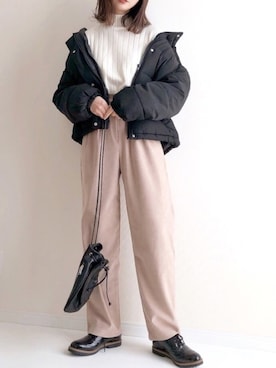 「ドレスシューズ」｜「アイテム（ダウンジャケット/コート）」を使った、haru さん（レディース・161cm）の冬コーディネート