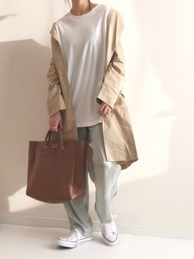 「Libra Cue（リブラ キュー）のアイテム（チェスターコート）」を使った、haru さん（レディース・161cm）の春コーディネート