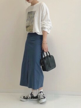 「select MOCA（セレクトモカ）のハイウエストロング丈ペンシルスカート（スカート）」を使った、haru さん（レディース・162cm）の秋コーディネート