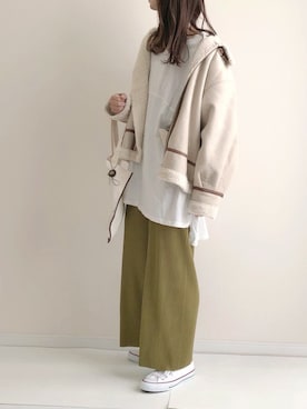 「tiptop（ティップトップ）のアイテム（ムートンコート）」を使った、haru さん（レディース・162cm）の秋コーディネート