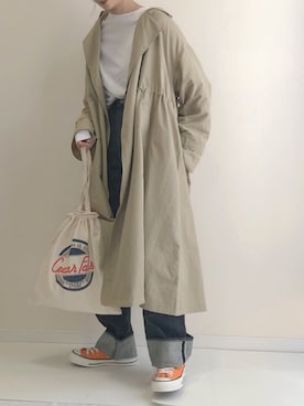 「ハイウエストデニム」｜「アイテム（トレンチコート）」を使った、haru さん（レディース・162cm）の冬コーディネート
