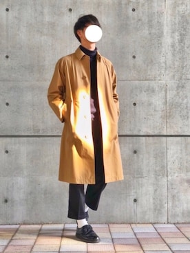 「UNIQLO（ユニクロ）のアイテム（ステンカラーコート、ベージュ系）」を使った、ユニクロしか着ない男さん（メンズ・176cm）の冬コーディネート