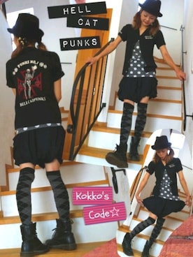 「HELL CAT PUNKS（ヘルキャットパンクス）のアイテム（トップス）」を使った、kokkoさん（レディース・159cm）の夏コーディネート
