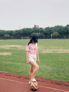 「MLB（メジャーリーグベースボール）のアイテム（帽子、ブルー系）」を使った、SzeChin_さん（レディース・157cm）の春コーディネート