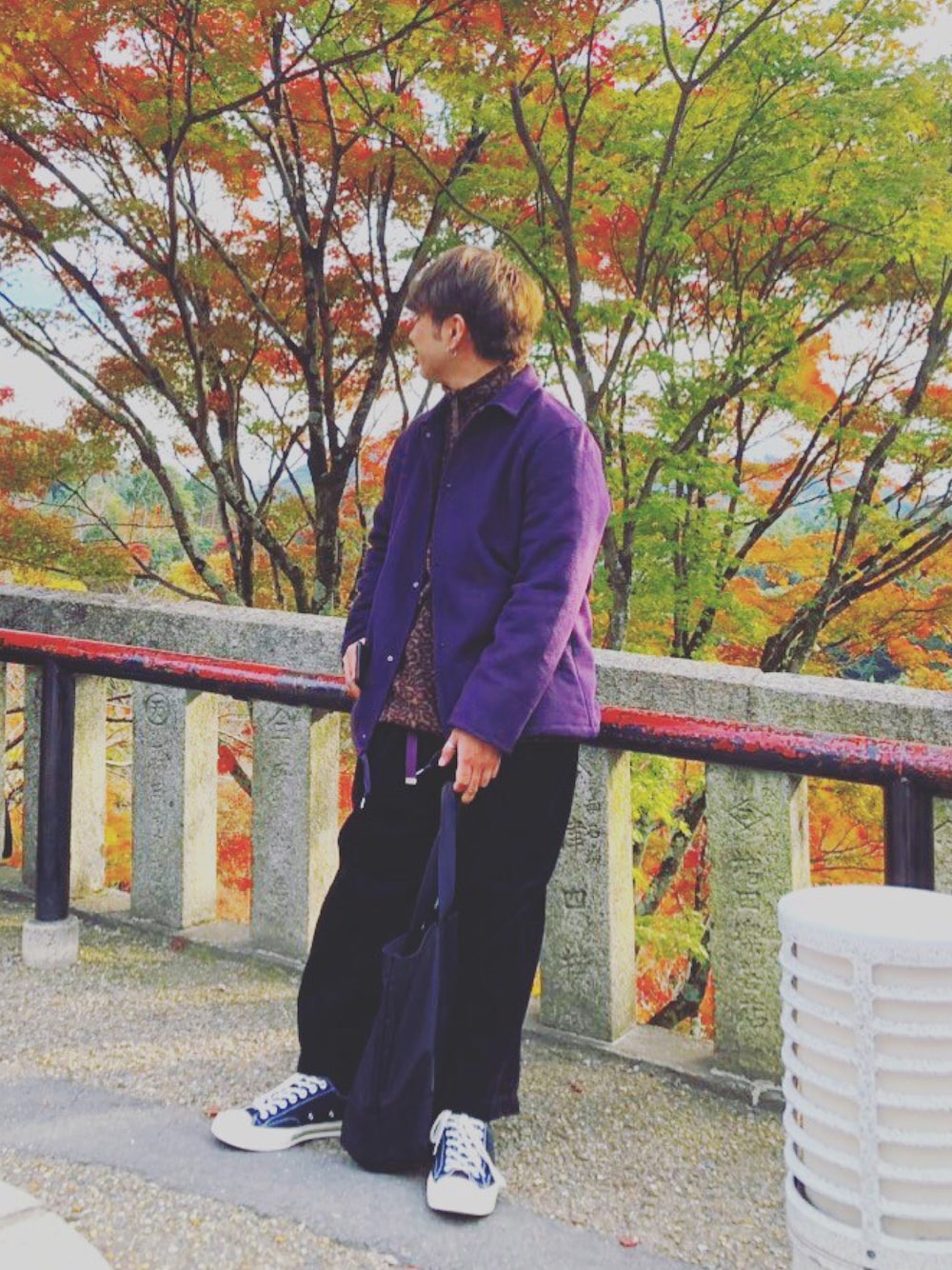 「過去code、メンズファッション、ファッション、清水寺、京都、大阪、紅葉」｜「WHO'S WHO galleryのアイテム（その他アウター、パープル系）」を使った、Oki Shogoさん（メンズ・162cm）の夏コーディネートの1枚目の写真