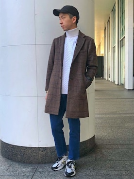 「417 EDIFICE（フォーワンセブンエディフィス）のアイテム（チェスターコート）」を使った、Ryoさん（メンズ・178cm）の冬コーディネート