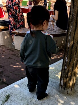 「韓国子供服のアイテム（Tシャツ/カットソー、グリーン系）」を使った、okahoさん（キッズ・120cm）の秋コーディネート