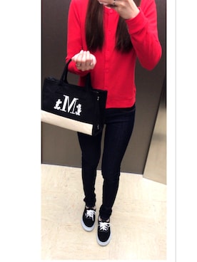 「UNIQLO（ユニクロ）のアイテム（カーディガン/ボレロ、レッド系）」を使った、mi29.さん（レディース）の春コーディネート