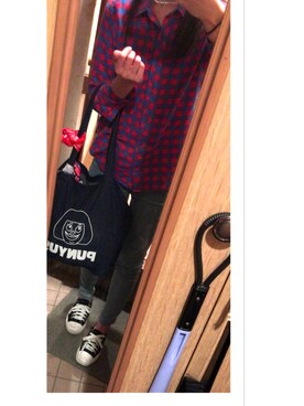 「UNIQLO（ユニクロ）のWOMEN ライトフランネルチェックシャツ（長袖）B（シャツ/ブラウス、レッド系）」を使った、mi29.さん（レディース）の春コーディネート