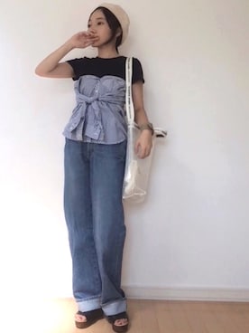 「シャツアレンジ」｜「アイテム（ハンチング/ベレー帽）」を使った、too☻moさん（レディース・150cm）の夏コーディネート