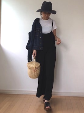 「UNIQLO（ユニクロ）のスーピマコットンリブクルーネックT（半袖）（Tシャツ/カットソー）」を使った、too☻moさん（レディース・150cm）の夏コーディネート