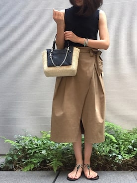 「TOFF&LOADSTONE（トフアンドロードストーン）のアイテム（かごバッグ）」を使った、Naomi Hasegawaさん（レディース・169cm）の夏コーディネート