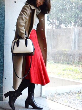 「TOFF&LOADSTONE（トフアンドロードストーン）のアイテム（ハンドバッグ）」を使った、Naomi Hasegawaさん（レディース・169cm）の冬コーディネート
