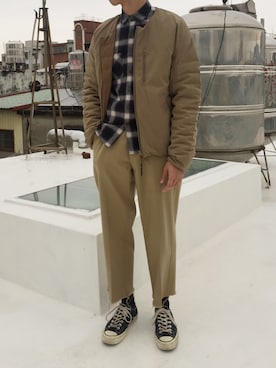 「F/CE. （エフシーイー）のアイテム（ノーカラージャケット）」を使った、Y Selectさん（メンズ・174cm）の秋コーディネート