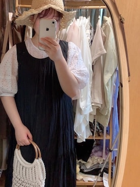 「one after another NICE CLAUP（ワンアフターアナザーナイスクラップ）のアイテム（帽子）」を使った、ねるさん（レディース・153cm）の夏コーディネート