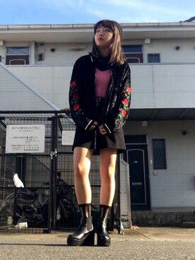 「オルチャンファッション」｜「アイテム（ブルゾン）」を使った、秋田麻柚子さん（レディース・161cm）の冬コーディネート