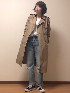 「Another Edition（アナザーエディション）のアイテム（トレンチコート）」を使った、も も かさん（レディース・157cm）の冬コーディネート