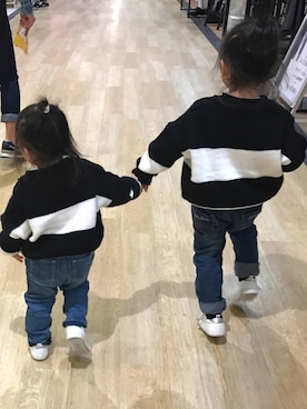 「韓国子供服のアイテム（ニット/セーター、ホワイト系）」を使った、sacan.さん（レディース）の冬コーディネート