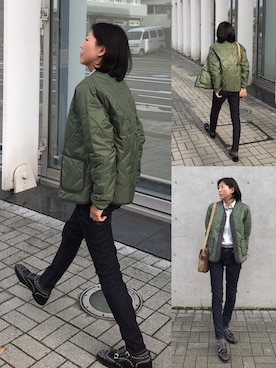 「ダブルモンク」｜「アイテム（ノーカラージャケット）」を使った、じゅりがーＺさん（レディース・157cm）の秋コーディネート
