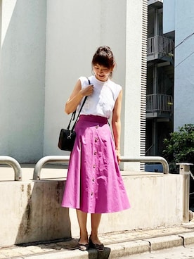 「パックTシャツ」｜nano・universe webeditorさん（レディース・162cm）の夏コーディネート