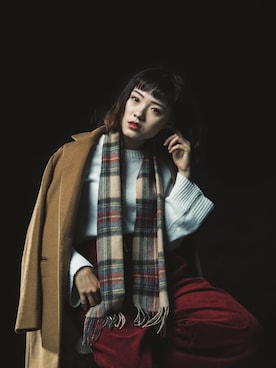 「スカーフ」｜「アイテム（ダッフルコート）」を使った、fangさん（レディース・160cm）の秋コーディネート
